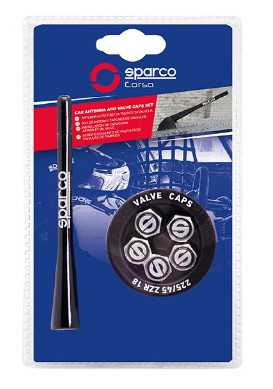 Спортна авто антена SPARCO в комплект с 5 метални SPARCO капачки за вентили