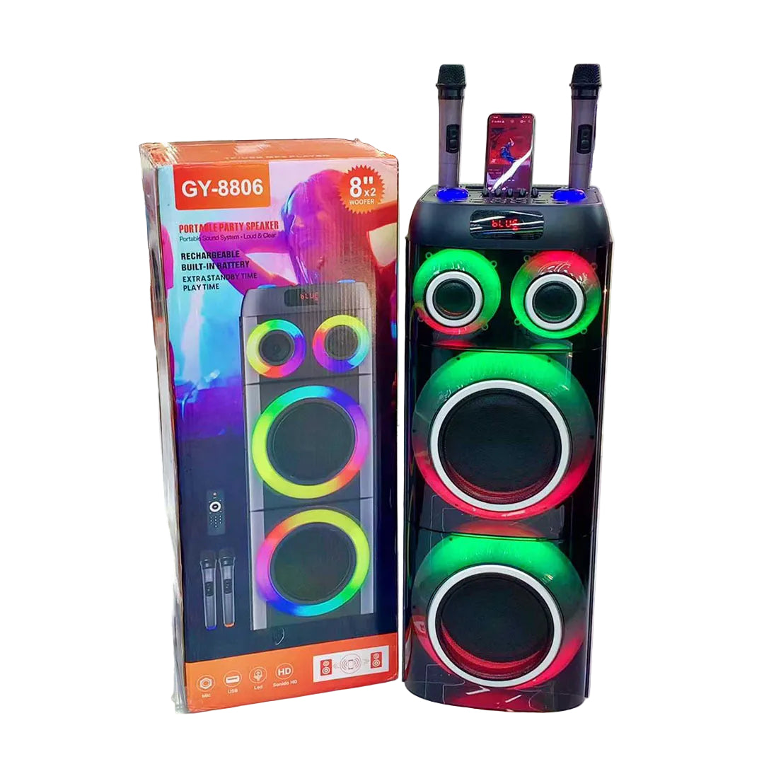 Преносима Bluetooth караоке тонколона WGY NSM-068 с 2 x 8 инча говорители и 2 безжични микрофона