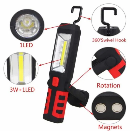 Презареждаща се работна лампа с мощна ЛЕД светлина, кука и магнити