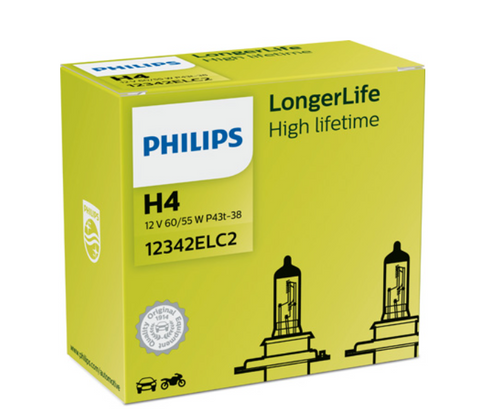 Крушка H4 PHILIPS 12V, 60/55W, тип фасунга: P43T, серия: Longer Life
