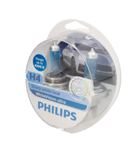 Крушка H4, PHILIPS 12V, 60/55W, P43T-38 WhiteVision Ultra, white 4200K