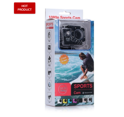 Спортна Екшън камера GoPlus, модел SP1080p, Водоустойчива, HD, Памет карта 32 GB, Включени аксесоари, Пълен комплект, Черен
