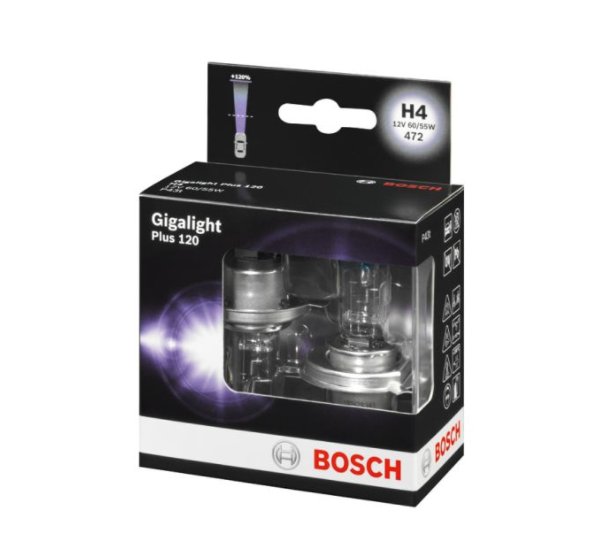 Крушка H4, BOSCH 12V, 60/55W, тип фасунга: P43T-38, серия: Gigalight Plus 120%